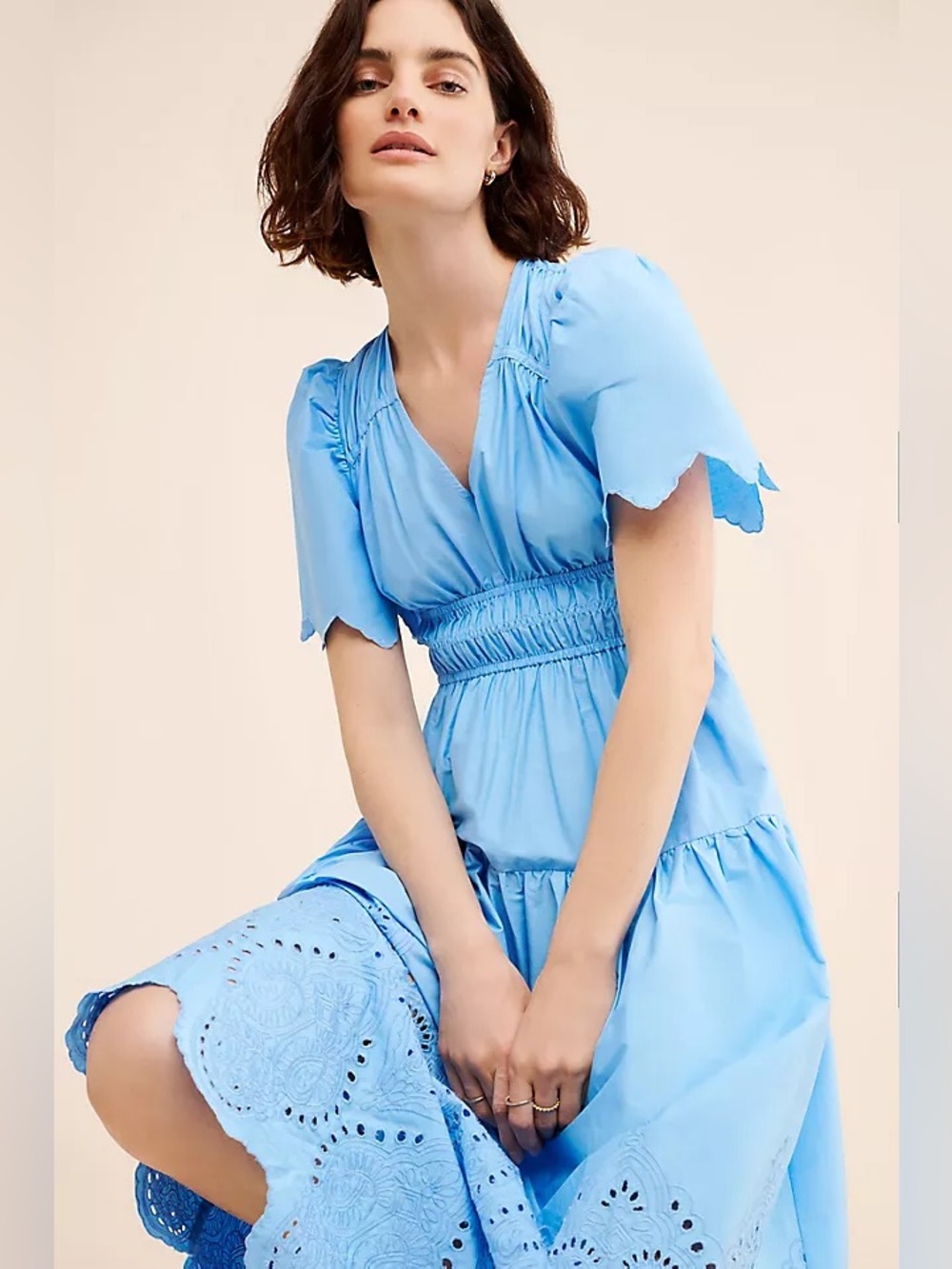 NEW Moon River Pleated Eyelet Midi Dress White S